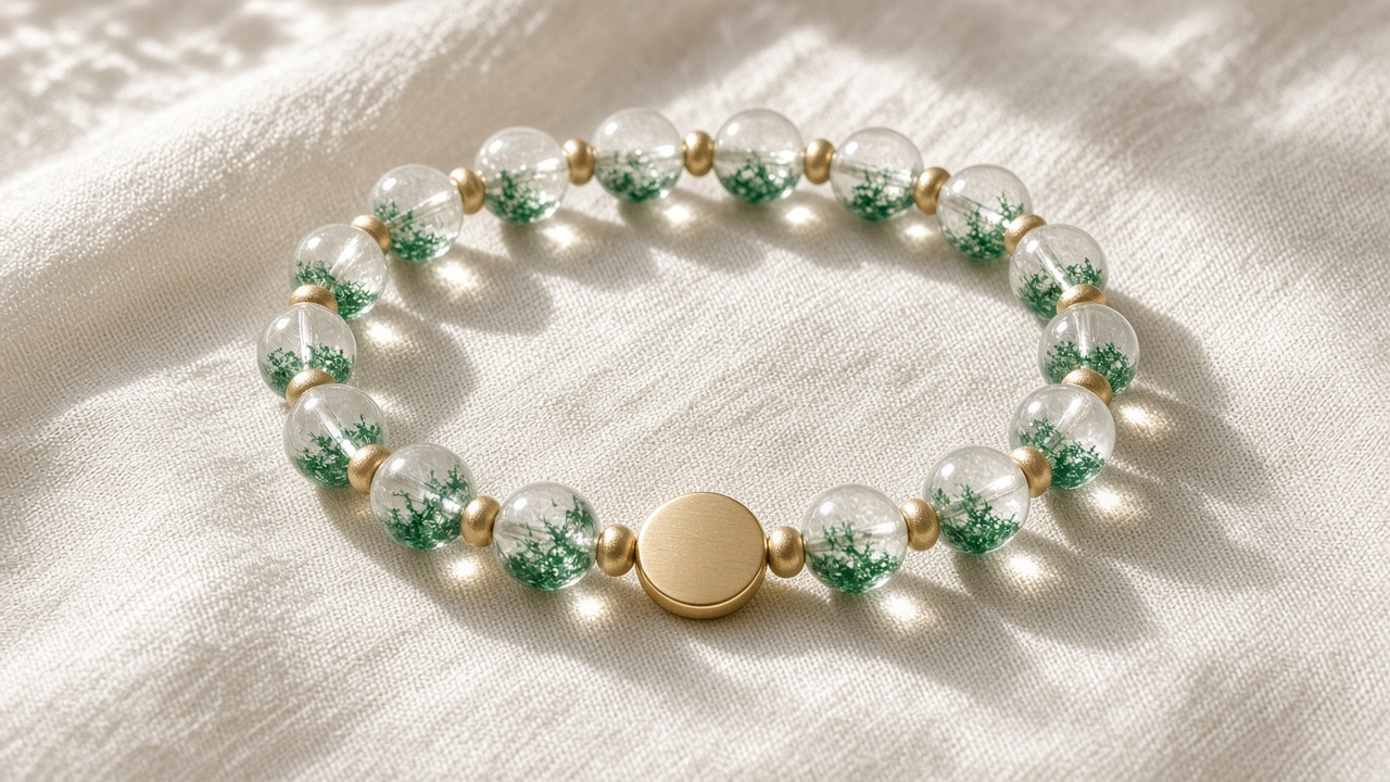 Spring Moss Phantom — round-bead bracelet