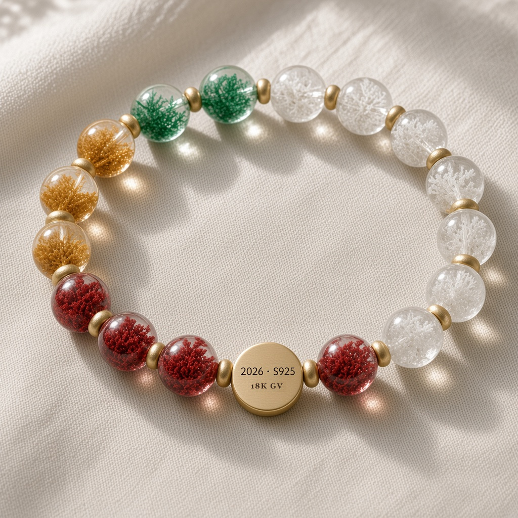 16 × 8mm Four-Season Winter Frost Phantom Quartz bracelet with S925 + 2.5μm 18K Champagne Gold Vermeil Round Treasury Signet for 2026 Rat–Horse Clash balance